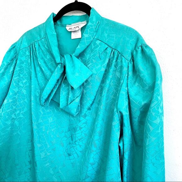 Blair Vintage Tie Neck Elastic Cuff Blouse Size 10 - Picture 2 of 8